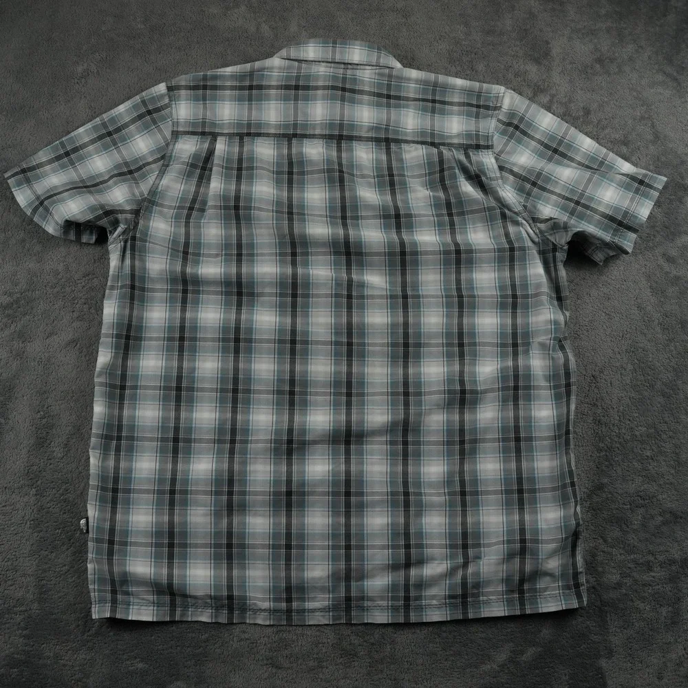 The North Face Short Sleeve Pine Knot Woven Flannel Shirt Mens L Gray Plaid‎